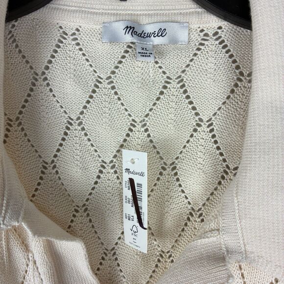 Madewell Men's Waffle-Knit Johnny-Collar Sweater Polo Cream Sz XL Ivory NEW - Picture 6 of 8